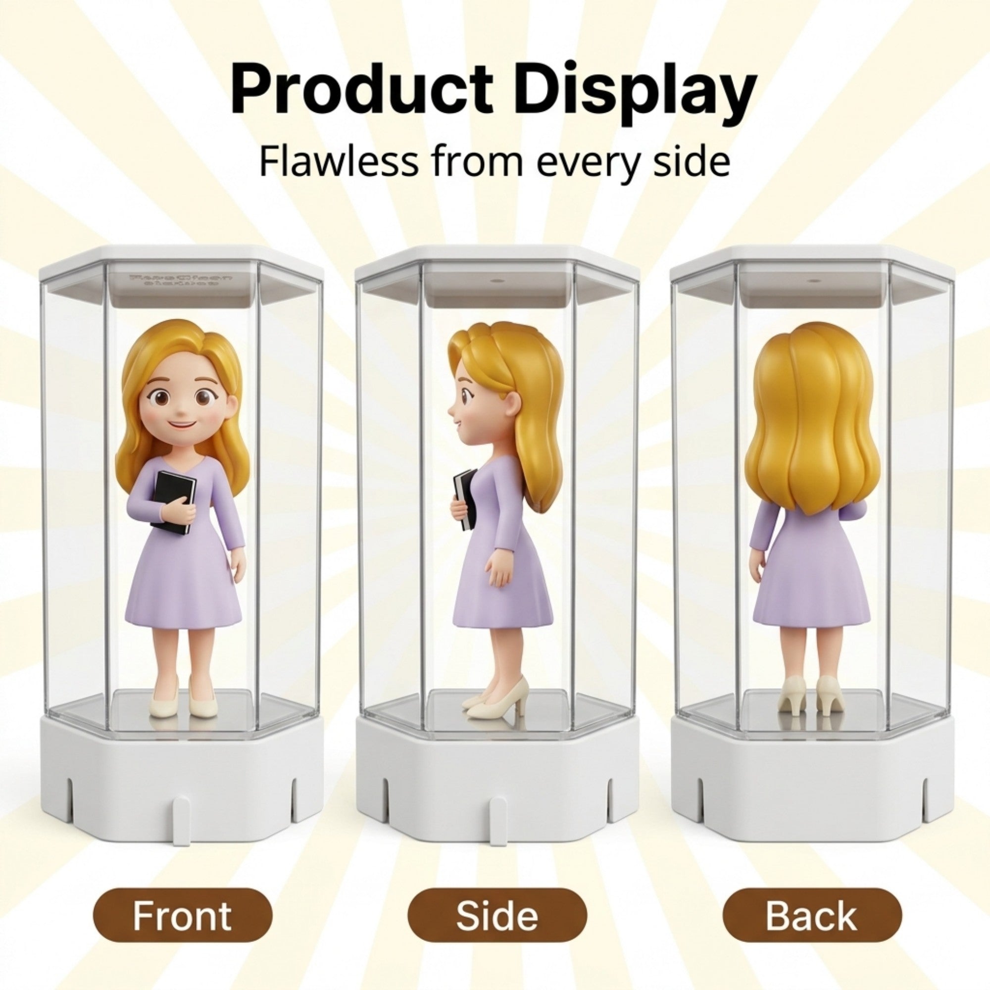 3D Cartoon Character Figurine with Clear Display Case