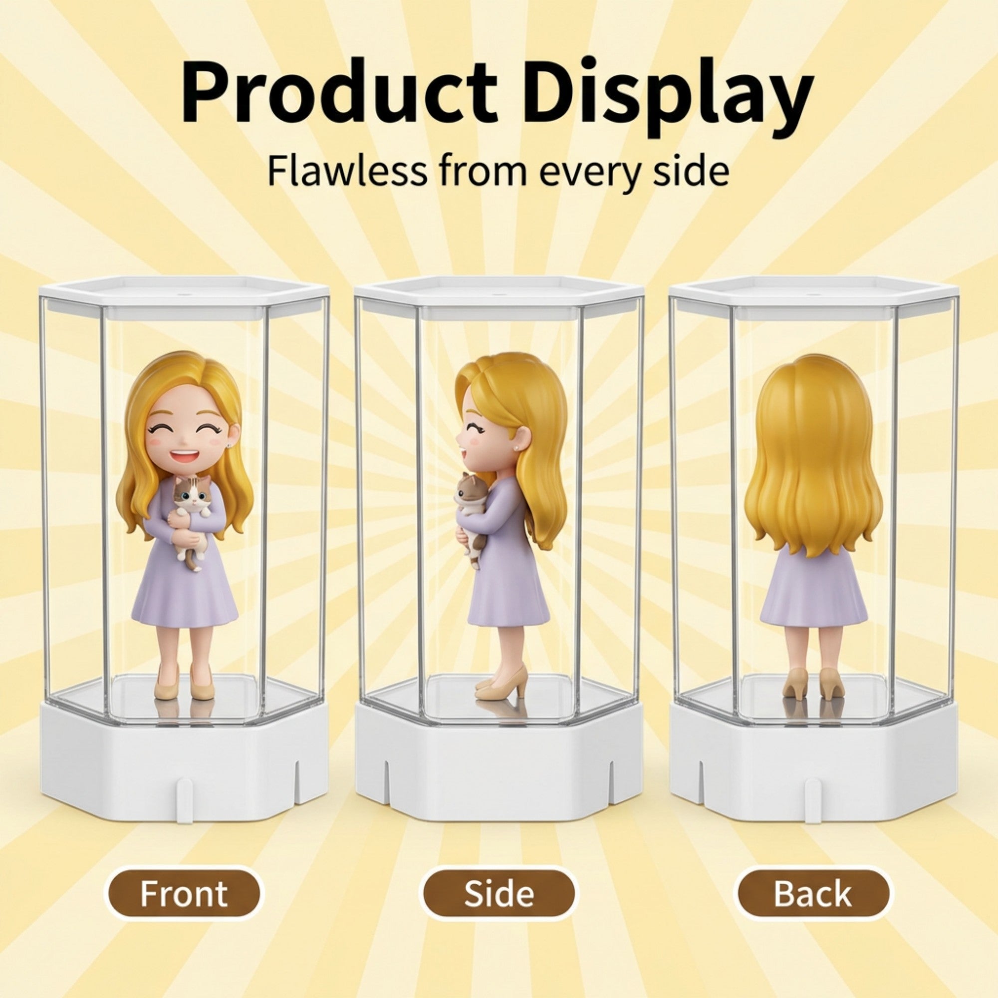 3D Cartoon Character & Pet Figurine with Clear Display Case