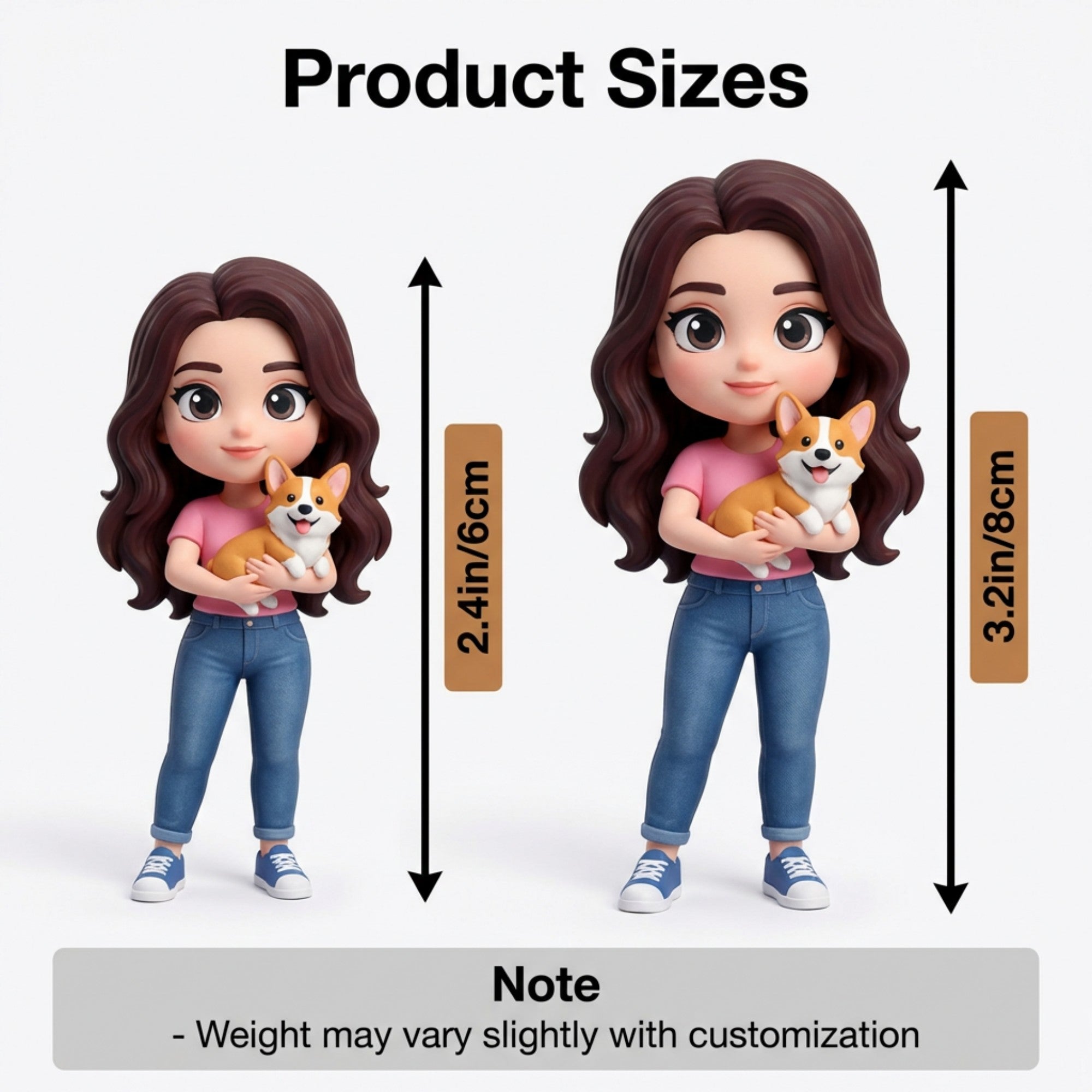 3D Cartoon Character & Pet Figurine with Clear Display Case