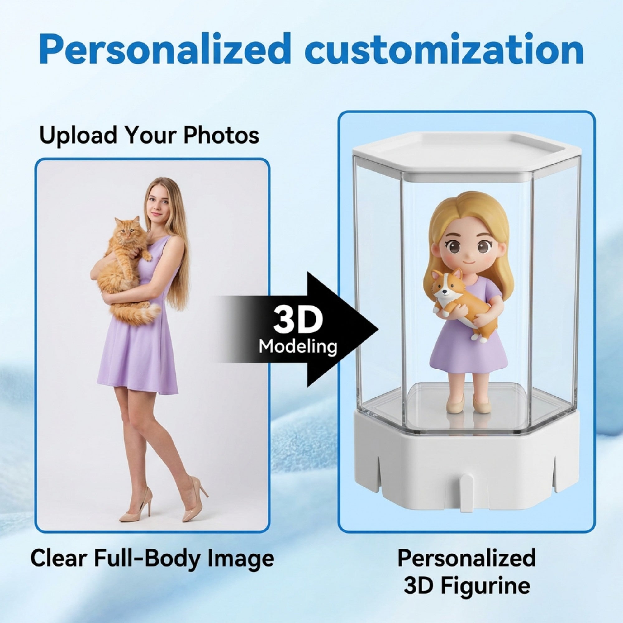 3D Cartoon Character & Pet Figurine with Clear Display Case