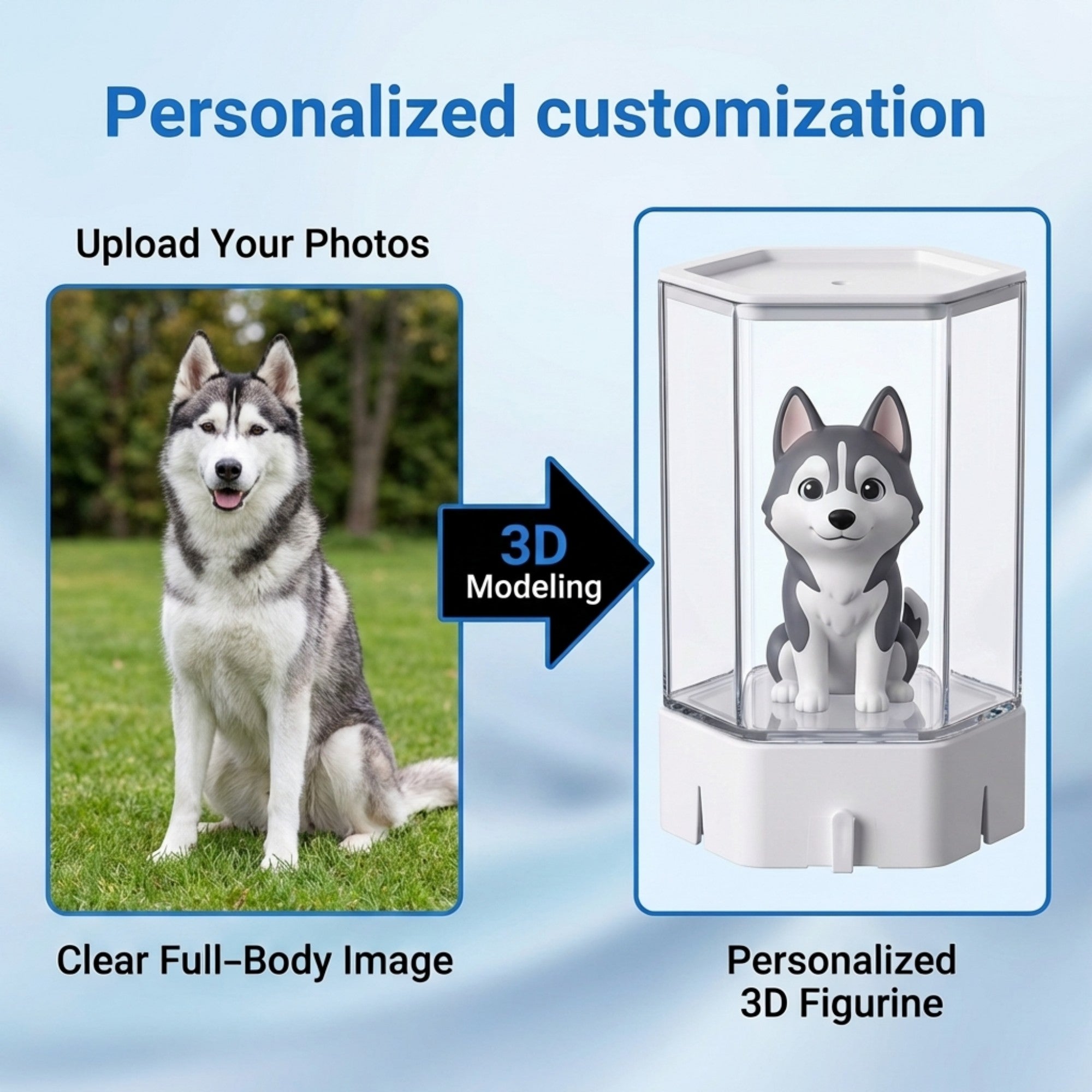 3D Cartoon Pet Figurine with Clear Display Cover