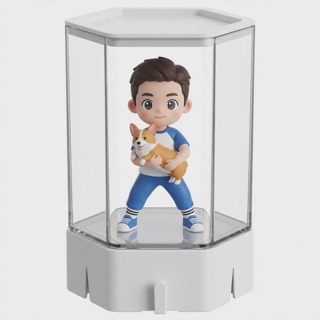 3D Cartoon Character & Pet Figurine with Clear Display Case